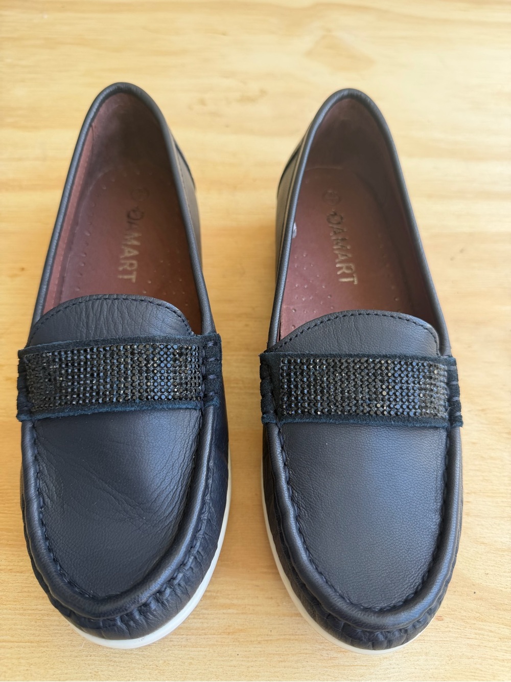 Black Loafer Slip-On Flats with Embellished Strap
